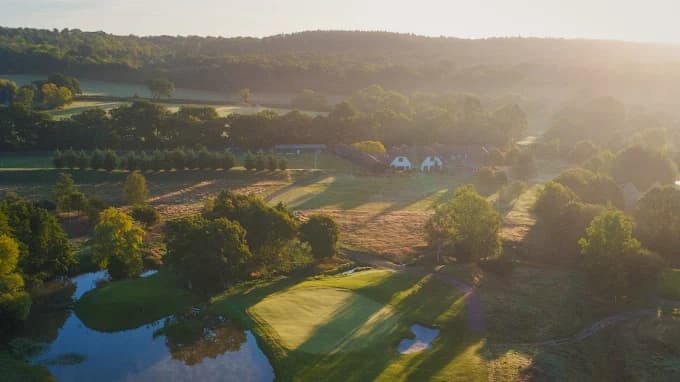 The grounds around Mad Swans at sunrise
